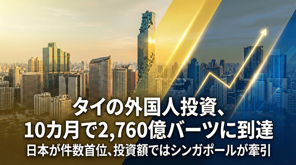 タイの外国人投資、10カ月で2,760億バーツに到達:日本が件数首位、投資額ではシンガポールが牽引